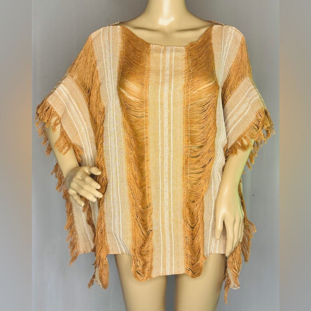 New Golden Mexican Bohemian Tulum Top Shredded Organic Coverup Beach